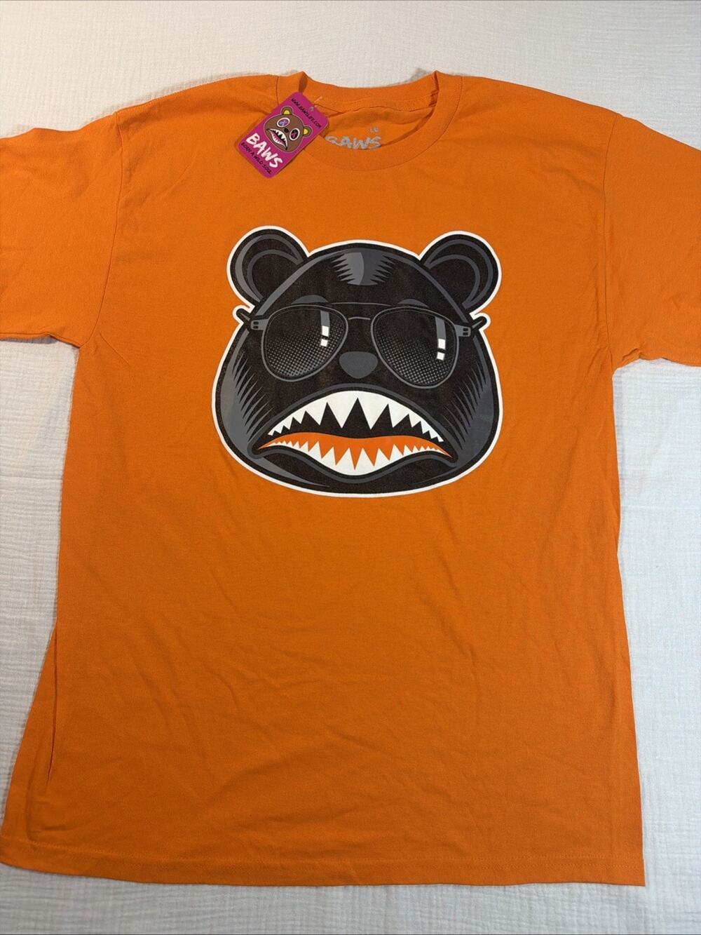 Baws Men's T-Shirt Tee Short Sleeve Orange Size L Cool bear